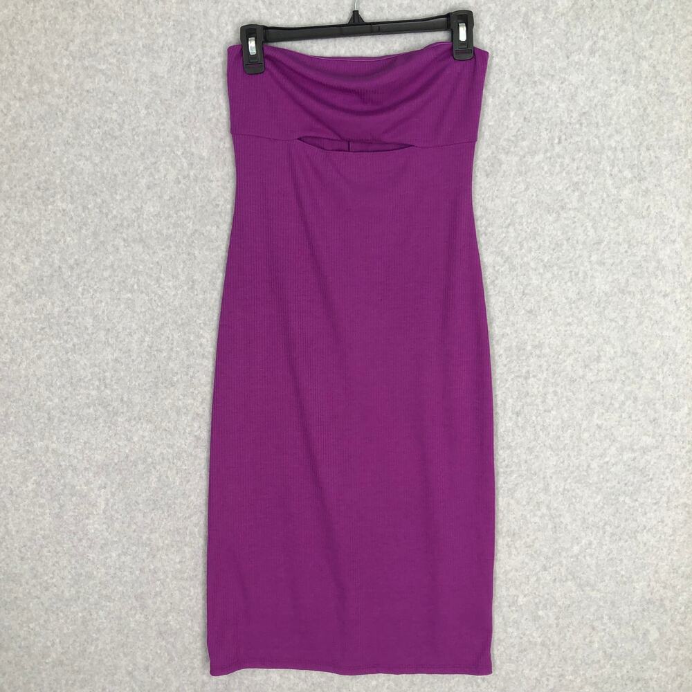 Rolla Coster Dress Womens Large Purple Ribbed Jersey Strapless‎ Cutout Tight